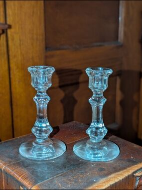 Westmoreland 1005 Toy Mini candlestick 3.75" tall clear glass Set Vintage